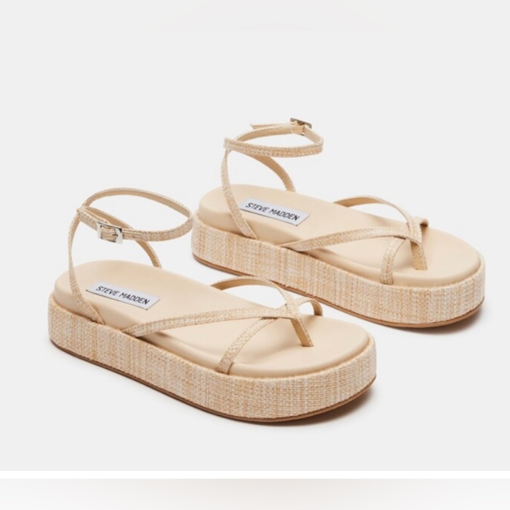 Steve Madden Women's Beige Platform Sandals Karis Raffia